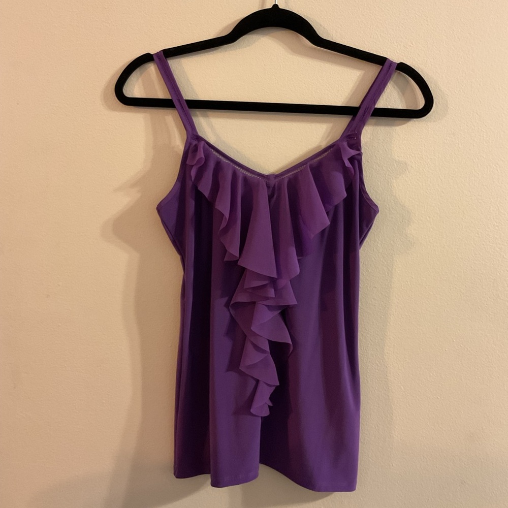 White House Black Market Purple Camisole with Ruffles